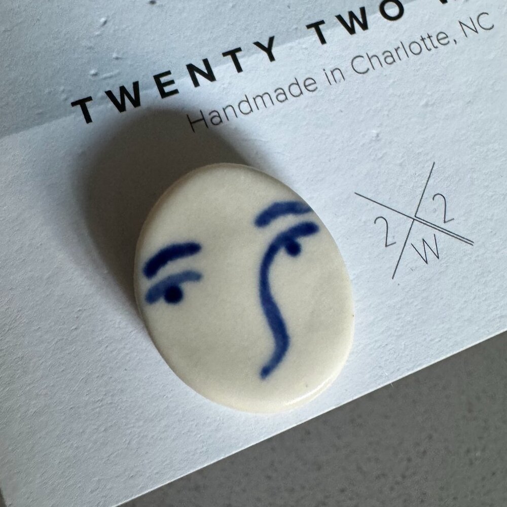 Twenty Two West - Blue / White Ceramic Face Stud Earrings
